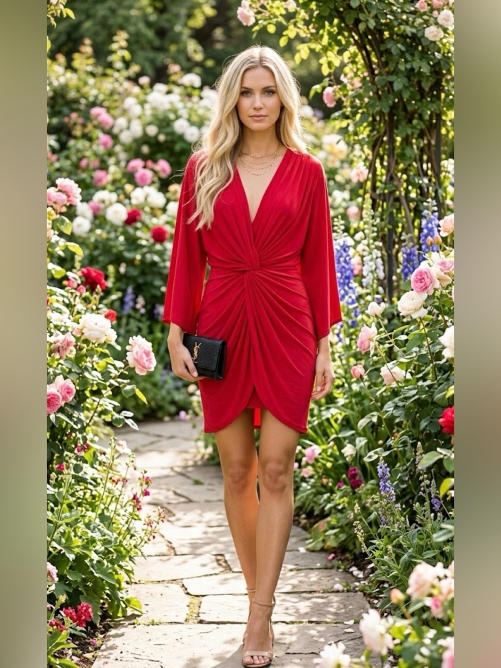 ❣️MISA LOS ANGELES❣️Red Twist-Front V-Neck Women’s Dress